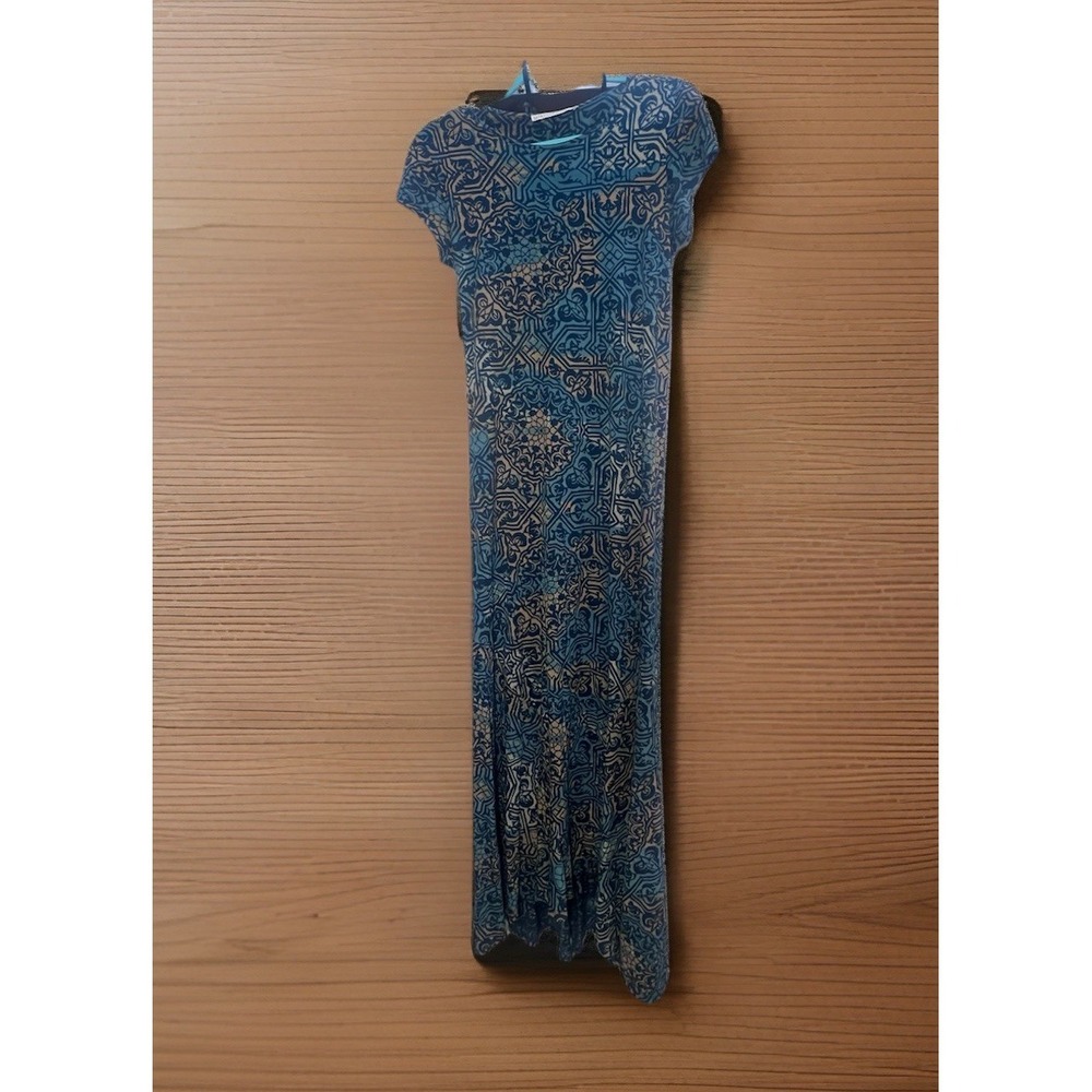 Peruvian Connection Blue Geometric Mandala Maxi Dress Small Pima Cotton Modal